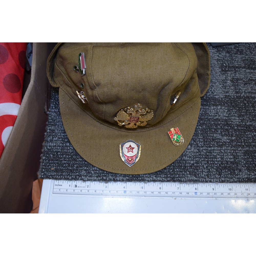 Soviet Russian Afghanka Hat Soldier Cap Military Hat 56 USSR + PINS - Picture 7 of 16